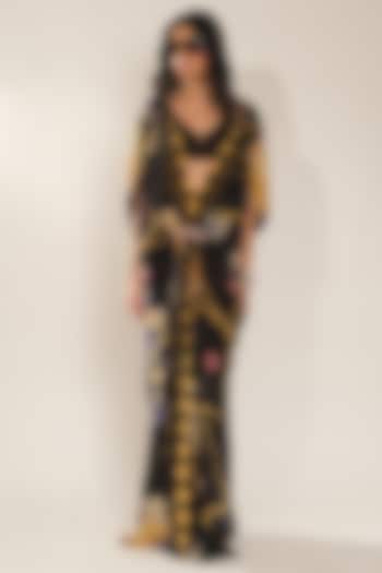 Black Printed Viscose Crepe Kaftan Dress by Esha L Amin at Pernia's Pop Up Shop