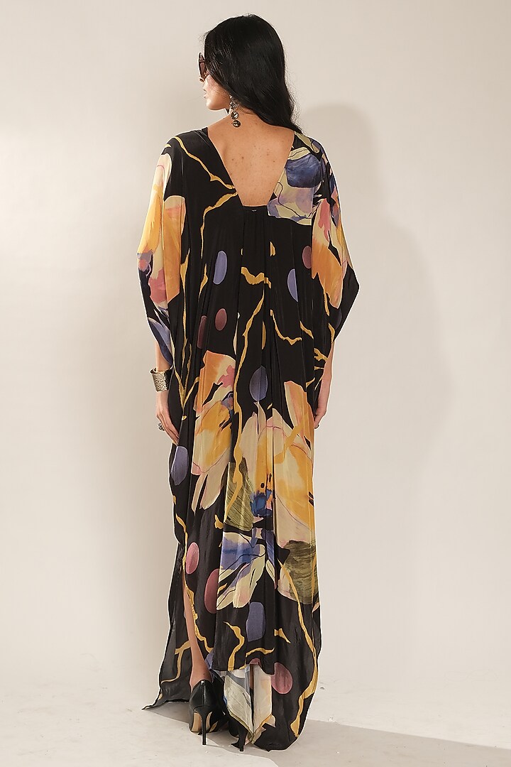 Black Printed Viscose Crepe Kaftan Dress by Esha L Amin at Pernia's Pop Up Shop