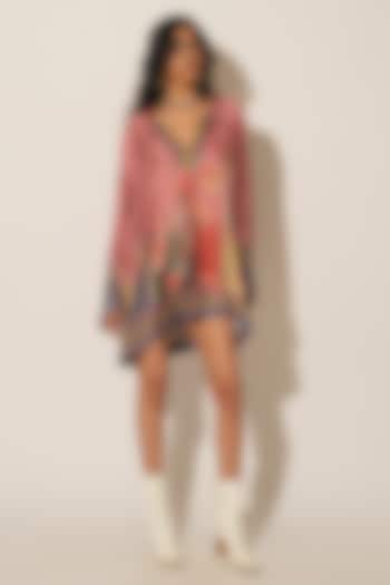 Onion Pink Satin Linen Printed Tunic Dress by Esha L Amin at Pernia's Pop Up Shop