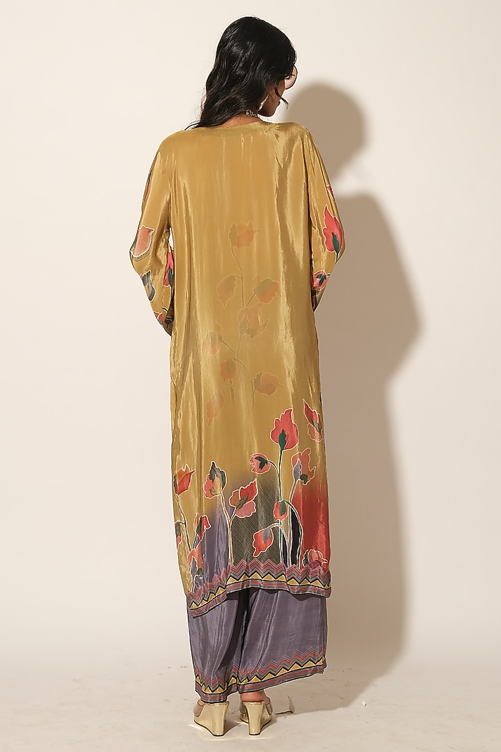 Mustard Printed Viscose Crepe Kurta Set by Esha L Amin at Pernia's Pop Up Shop