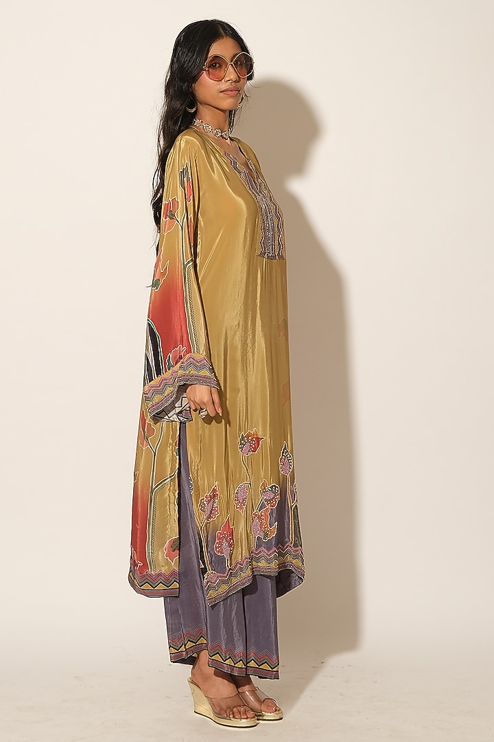 Mustard Printed Viscose Crepe Kurta Set by Esha L Amin at Pernia's Pop Up Shop