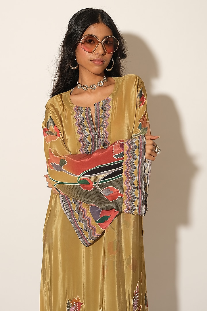 Mustard Printed Viscose Crepe Kurta Set by Esha L Amin at Pernia's Pop Up Shop