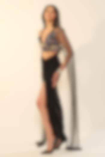 Black Embellished Viscose Crepe Bralette with Attached Drape by Esha L Amin at Pernia's Pop Up Shop