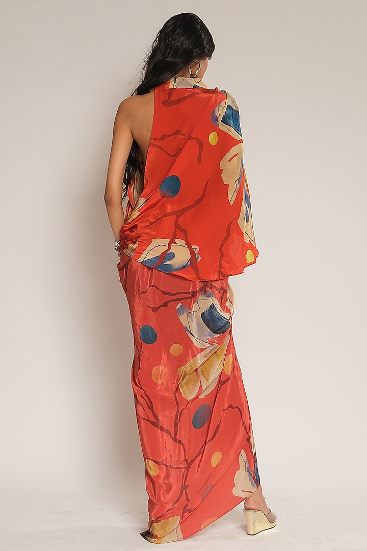 Red Floral Printed Viscose Crepe Sarong Skirt by Esha L Amin at Pernia's Pop Up Shop