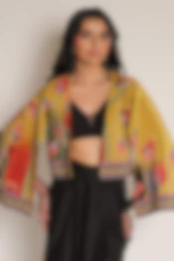 Mustard Yellow Viscose Crepe Embroidered Cape by Esha L Amin at Pernia's Pop Up Shop