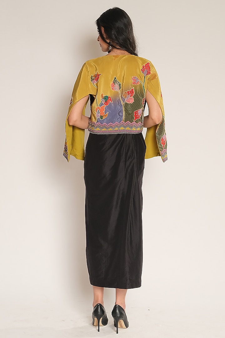 Mustard Yellow Viscose Crepe Embroidered Cape by Esha L Amin at Pernia's Pop Up Shop