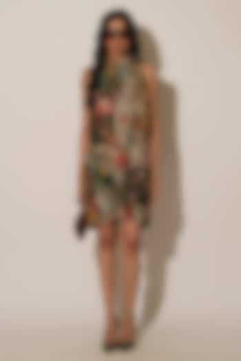 Multi Coloured Viscose Crepe Tropical Printed Halter Vacation Dress by Esha L Amin at Pernia's Pop Up Shop