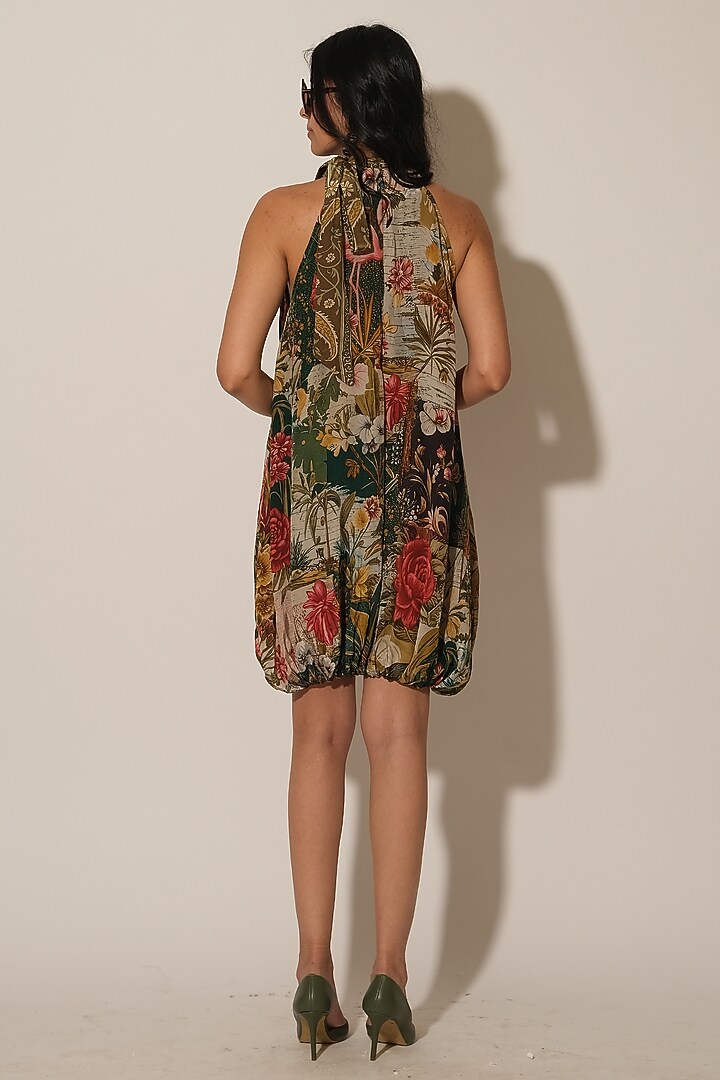Multi Coloured Viscose Crepe Tropical Printed Halter Vacation Dress by Esha L Amin at Pernia's Pop Up Shop