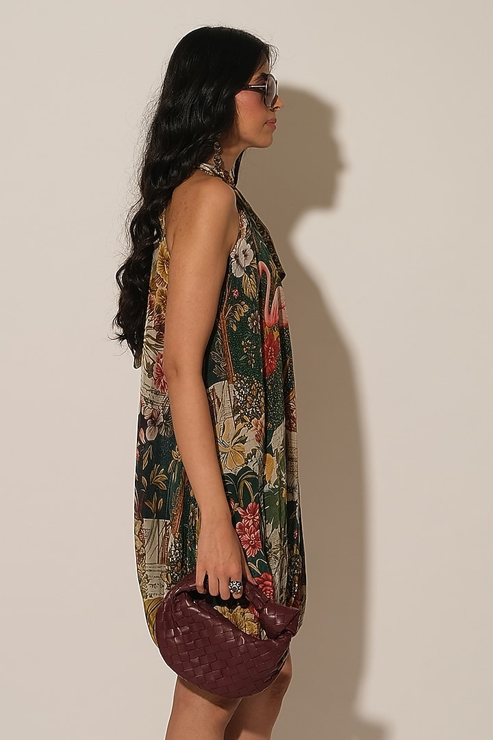 Multi Coloured Viscose Crepe Tropical Printed Halter Vacation Dress by Esha L Amin at Pernia's Pop Up Shop