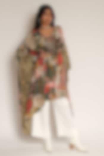 Multi Coloured Viscose Crepe Flamingo Kaftan by Esha L Amin at Pernia's Pop Up Shop