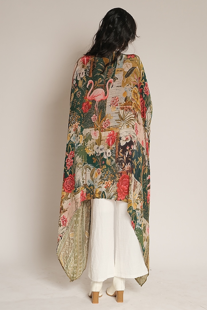 Multi Coloured Viscose Crepe Flamingo Kaftan by Esha L Amin at Pernia's Pop Up Shop