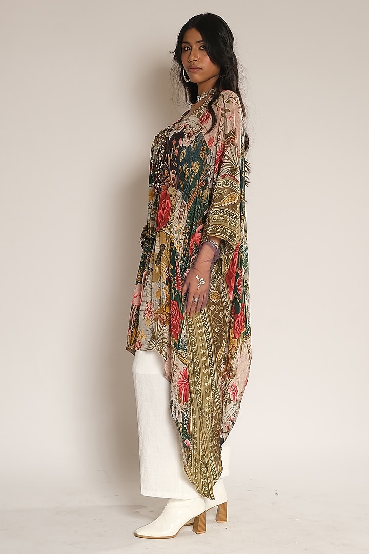 Multi Coloured Viscose Crepe Flamingo Kaftan by Esha L Amin at Pernia's Pop Up Shop