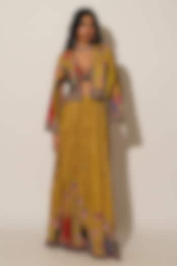 Mustard Viscose Crepe Wedding Lehenga Skirt by Esha L Amin at Pernia's Pop Up Shop