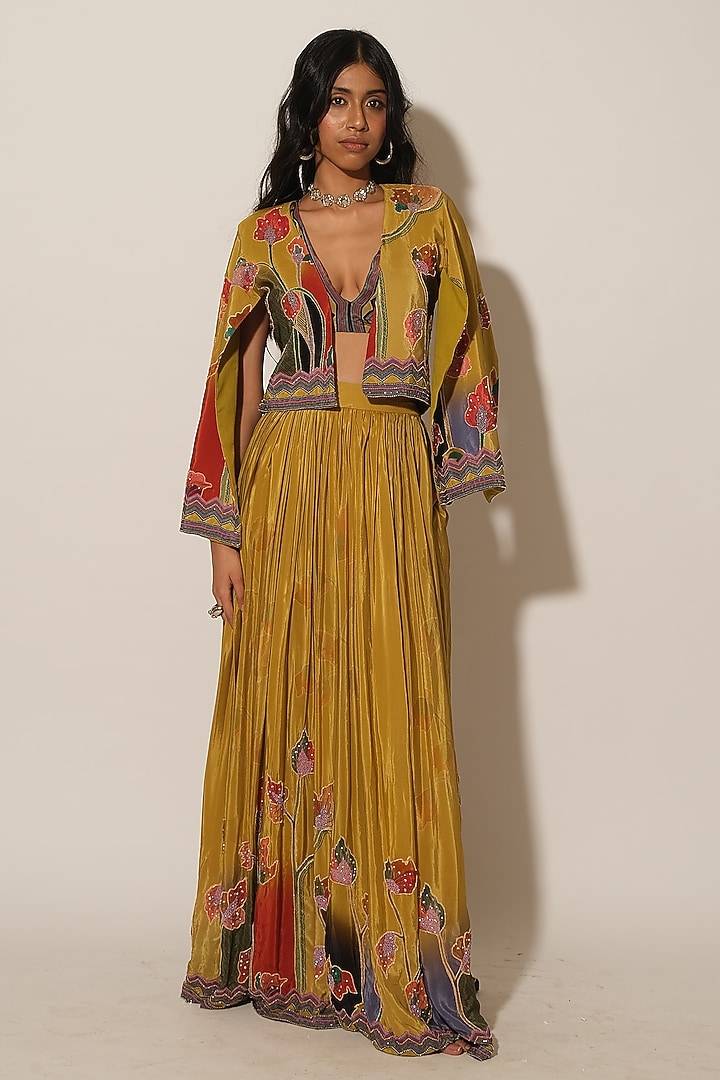 Mustard Viscose Crepe Wedding Lehenga Skirt by Esha L Amin at Pernia's Pop Up Shop