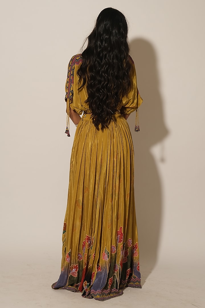 Mustard Viscose Crepe Wedding Lehenga Skirt by Esha L Amin at Pernia's Pop Up Shop