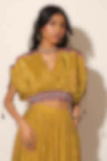 Mustard Viscose Crepe Drawstring Top by Esha L Amin at Pernia's Pop Up Shop