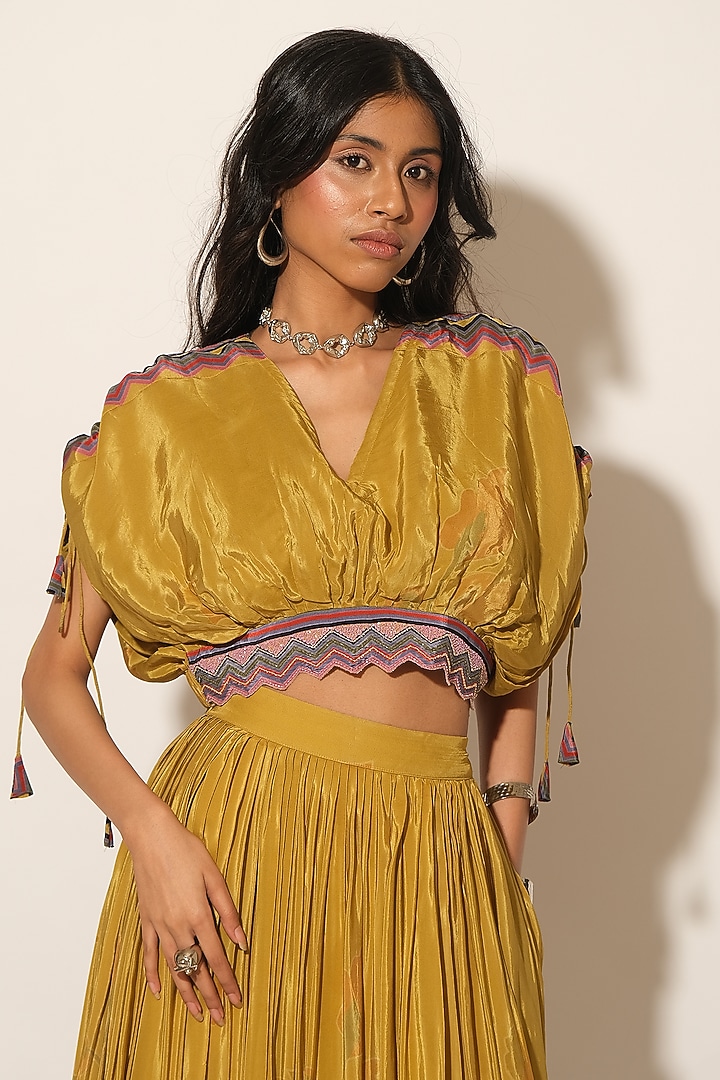 Mustard Viscose Crepe Drawstring Top by Esha L Amin at Pernia's Pop Up Shop