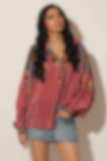 Pink Viscose Crepe Floral Shirt by Esha L Amin at Pernia's Pop Up Shop