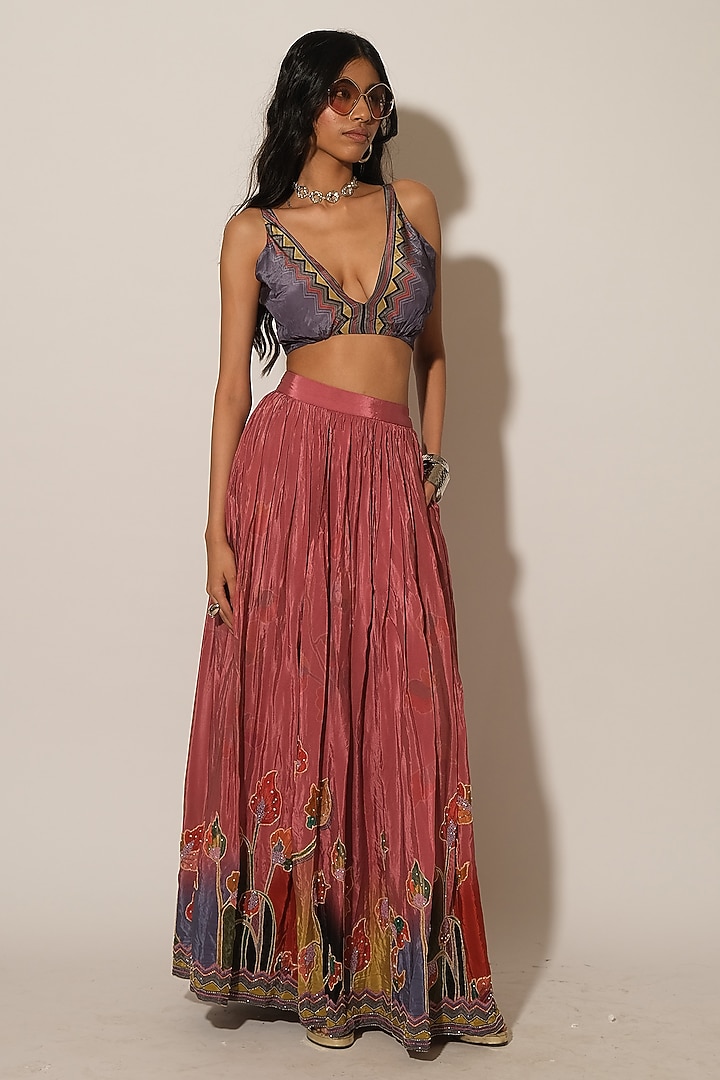 Pink Viscose Crepe Skirt by Esha L Amin at Pernia's Pop Up Shop