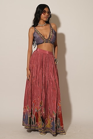 Pink Viscose Crepe Skirt by Esha L Amin