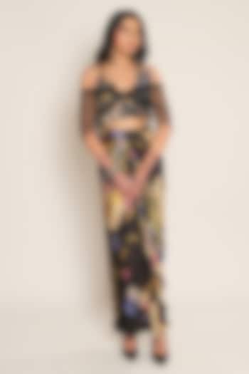 Black Viscose Crepe Floral Applique Bralette by Esha L Amin at Pernia's Pop Up Shop