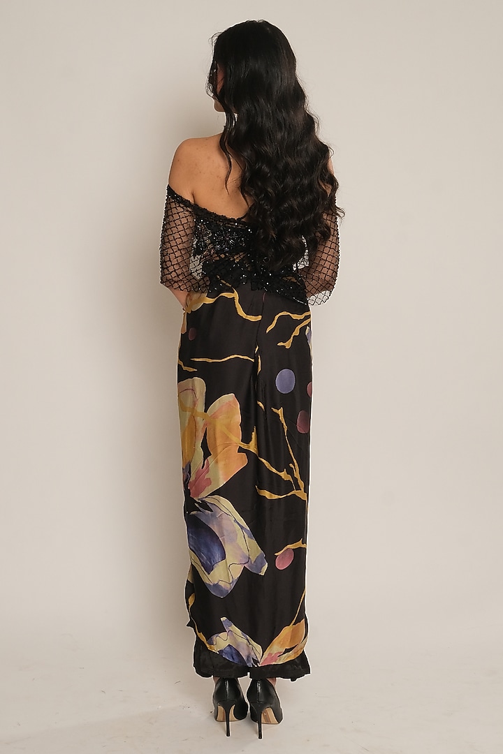 Black Viscose Crepe Floral Applique Bralette by Esha L Amin at Pernia's Pop Up Shop