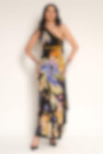 Black Viscose Crepe Embroidered Off-Shoulder Vacation Dress by Esha L Amin at Pernia's Pop Up Shop