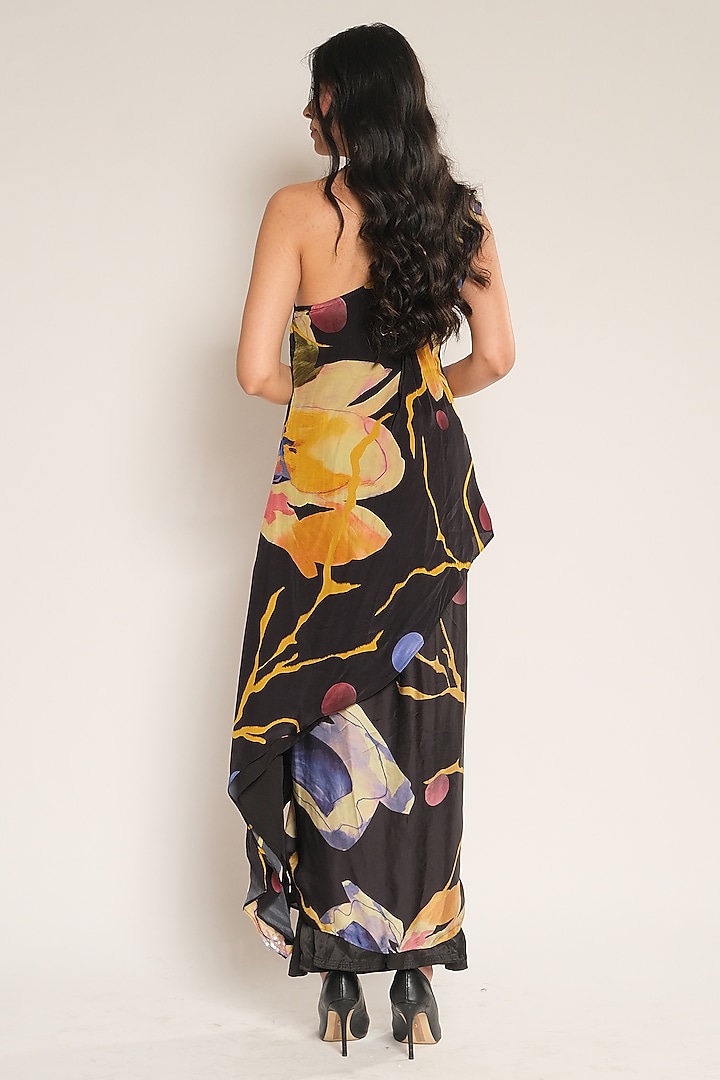 Black Viscose Crepe Embroidered Off-Shoulder Vacation Dress by Esha L Amin at Pernia's Pop Up Shop