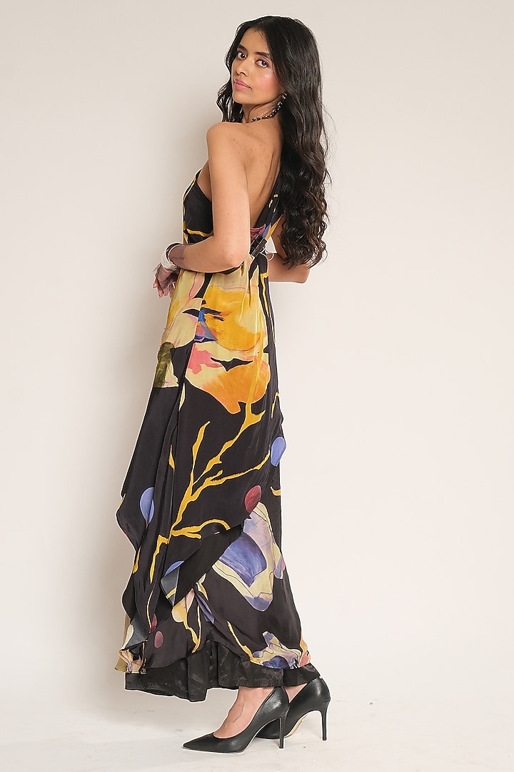 Black Viscose Crepe Embroidered Off-Shoulder Vacation Dress by Esha L Amin at Pernia's Pop Up Shop