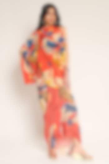Red Viscose Crepe Halter Draped Top by Esha L Amin at Pernia's Pop Up Shop