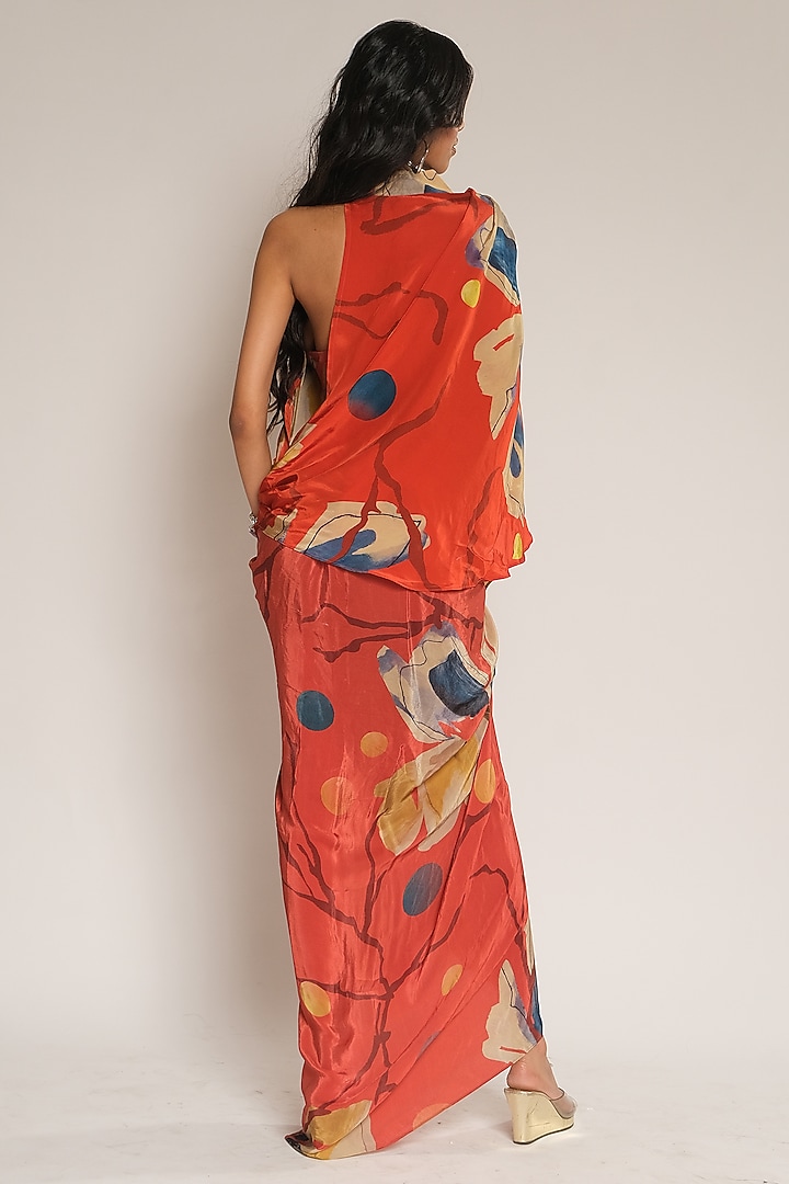 Red Viscose Crepe Halter Draped Top by Esha L Amin at Pernia's Pop Up Shop