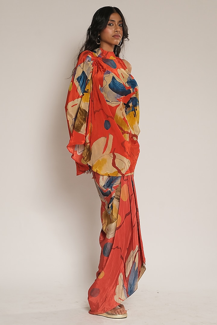Red Viscose Crepe Halter Draped Top by Esha L Amin at Pernia's Pop Up Shop