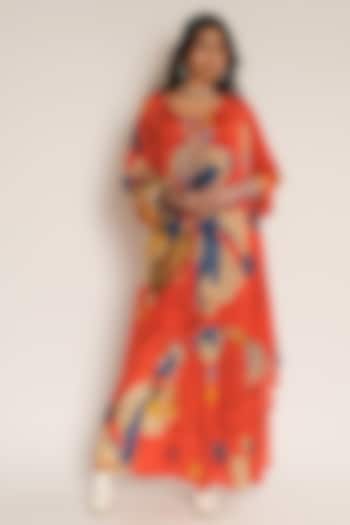 Red Viscose Crepe Floral Kurta by Esha L Amin at Pernia's Pop Up Shop