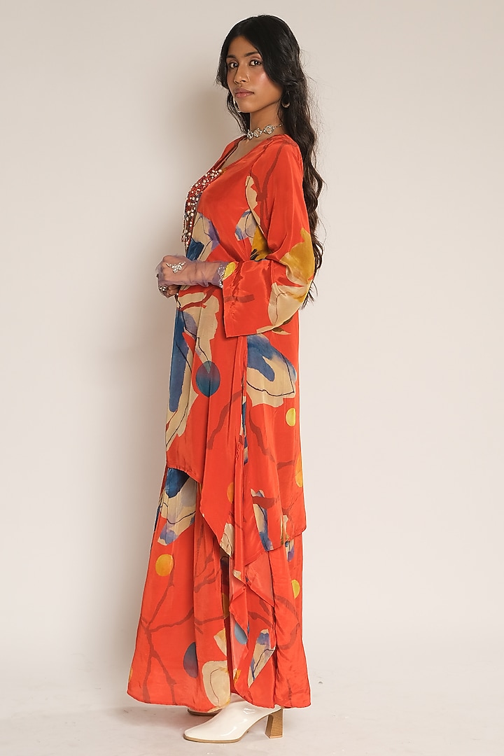Red Viscose Crepe Floral Kurta by Esha L Amin at Pernia's Pop Up Shop