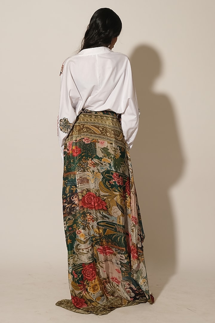 Green Viscose Crepe Printed Sarong by Esha L Amin at Pernia's Pop Up Shop