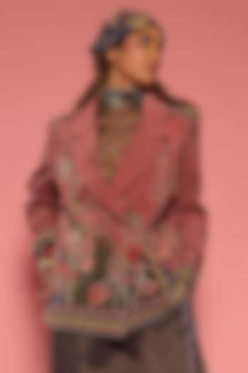 Onion Pink Viscose Crepe Embroidered Blazer by Esha L Amin at Pernia's Pop Up Shop