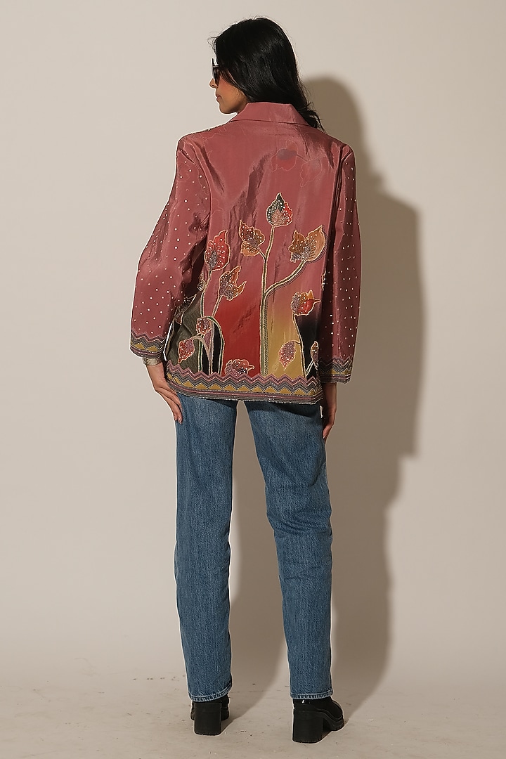 Onion Pink Viscose Crepe Embroidered Blazer by Esha L Amin at Pernia's Pop Up Shop