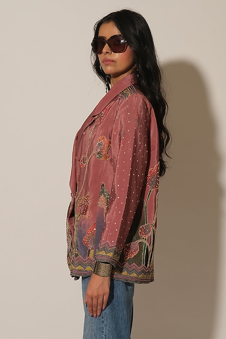 Onion Pink Viscose Crepe Embroidered Blazer by Esha L Amin at Pernia's Pop Up Shop