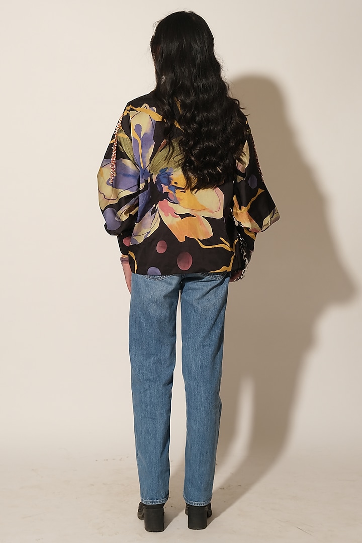 Black Viscose Crepe Embellished Jacket by Esha L Amin at Pernia's Pop Up Shop