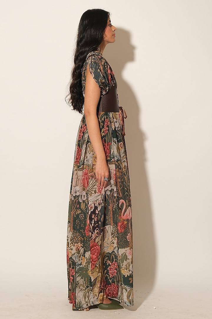 Multicolored Viscose Crepe Printed Maxi Vacation Dress by Esha L Amin at Pernia's Pop Up Shop