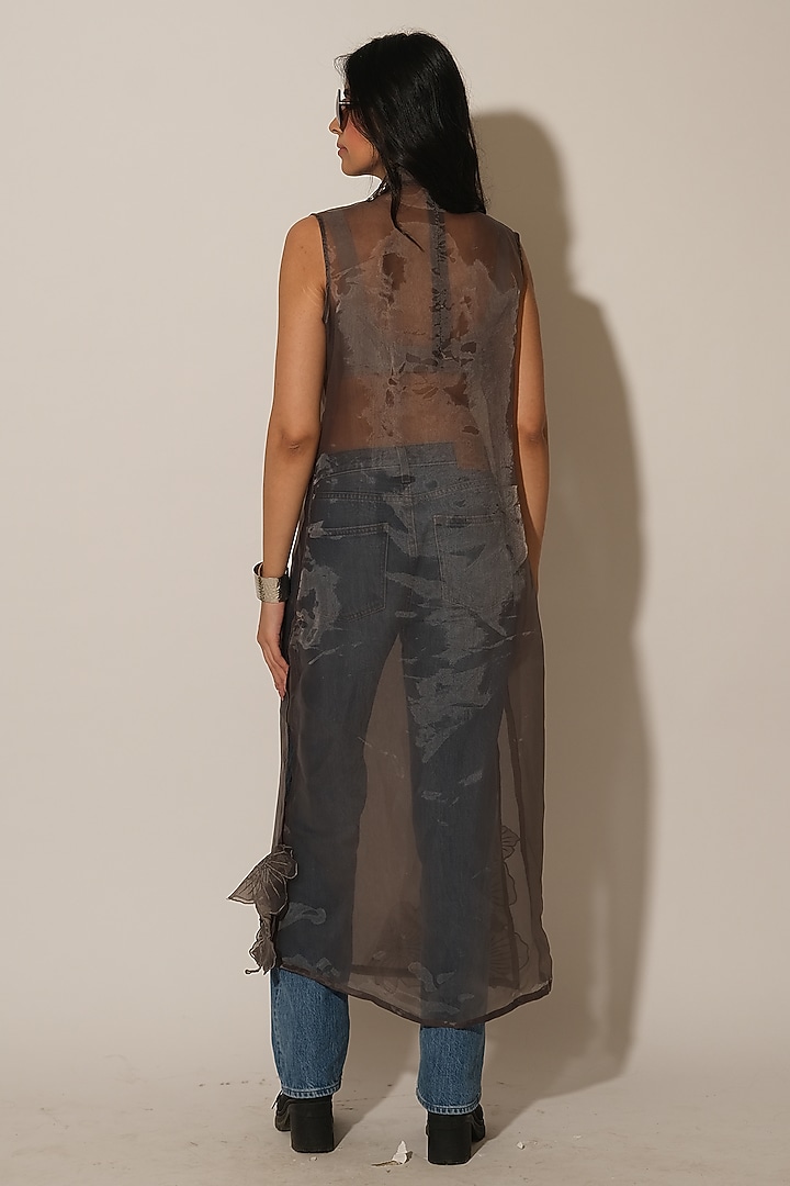 Black Organza Translucent Floral Kurta by Esha L Amin at Pernia's Pop Up Shop
