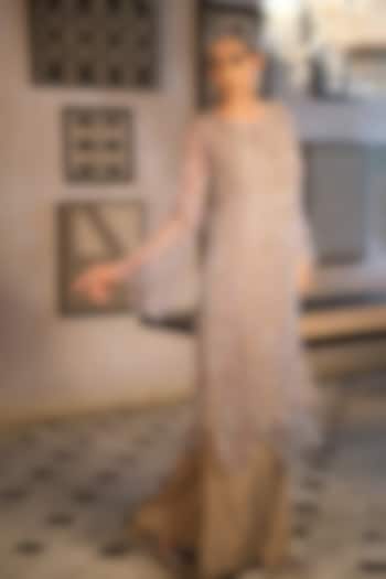 Nude French Crepe & Net Embroidered Kurta Set by Suda by Esha Amin at Pernia's Pop Up Shop