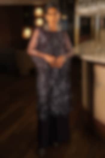 Purple French Crepe & Net Embroidered Kurta Set by Suda by Esha Amin at Pernia's Pop Up Shop