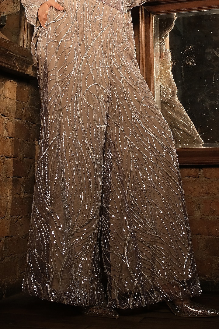 Nude French Crepe & Net Embroidered Blazer Set by Suda by Esha Amin at Pernia's Pop Up Shop