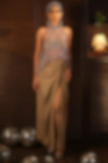 Nude French Crepe Sarong Skirt Set by Suda by Esha Amin at Pernia's Pop Up Shop