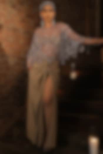 Nude Net Embroidered Cape Set by Suda by Esha Amin at Pernia's Pop Up Shop