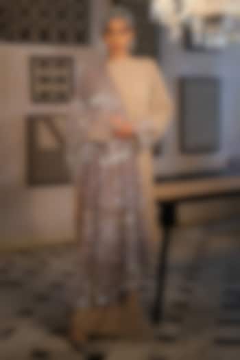 Nude Double Georgette & Net Embroidered Kurta Set by Suda by Esha Amin at Pernia's Pop Up Shop