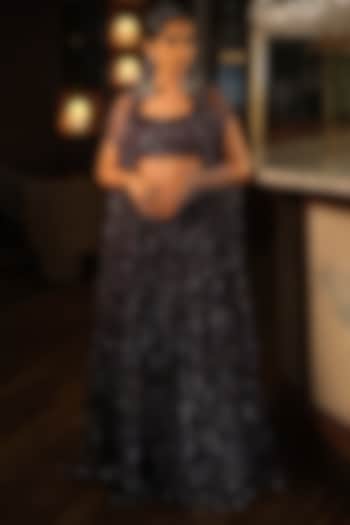 Purple French Crepe & Net Embroidered Wedding Lehenga Set by Suda by Esha Amin at Pernia's Pop Up Shop