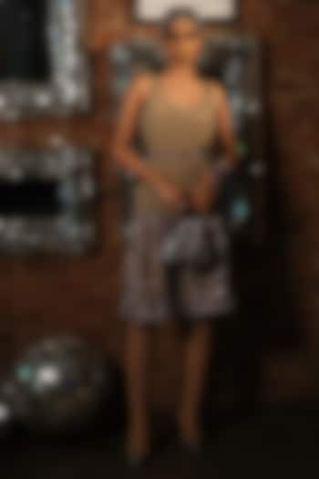 Nude French Crepe & Net Embroidered Midi Vacation Dress by Suda by Esha Amin at Pernia's Pop Up Shop