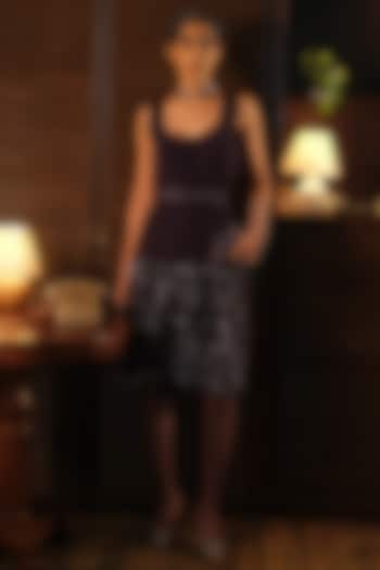 Purple French Crepe & Net Embroidered Midi Vacation Dress by Suda by Esha Amin at Pernia's Pop Up Shop